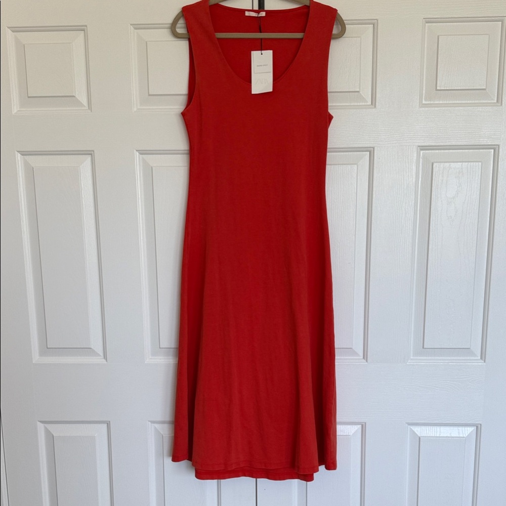 Zara Bold Red Sleeveless Midi Dress